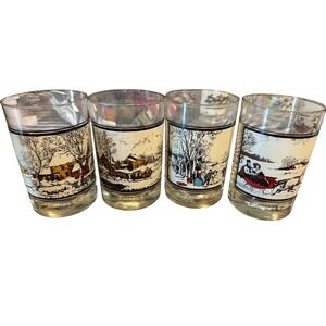 Arby's 1978 Currier & Ives Collector's Series Winter Glasses Set of 4 Vintage